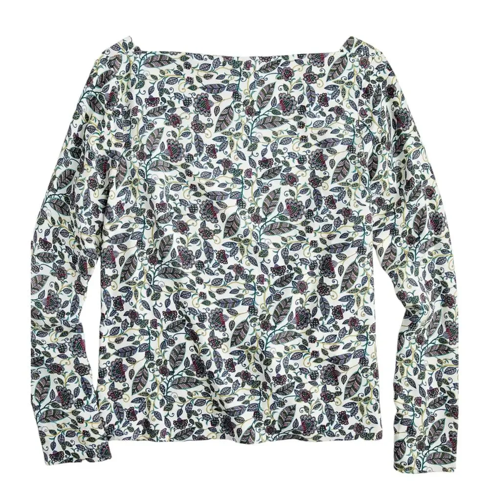 J. Crew Ivory Jungle Floral Drapey Boatneck Top